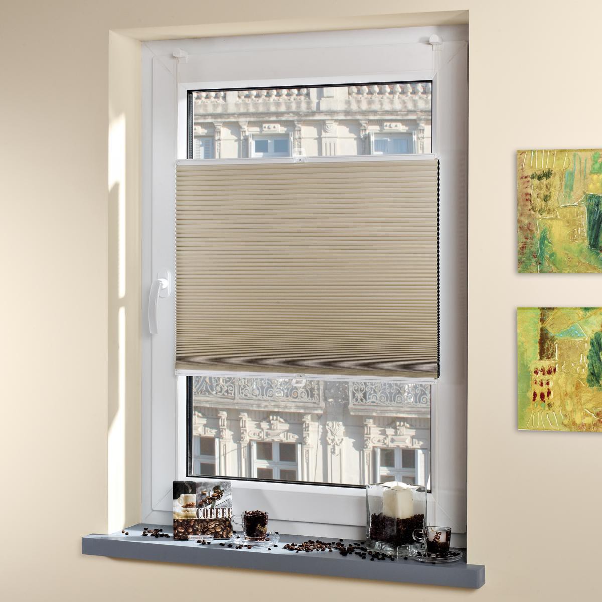 Bella Casa Klemmfix Thermo-Plissee verspannt, Verdunklung, 100 x 130 cm (Breite x Höhe), ecru