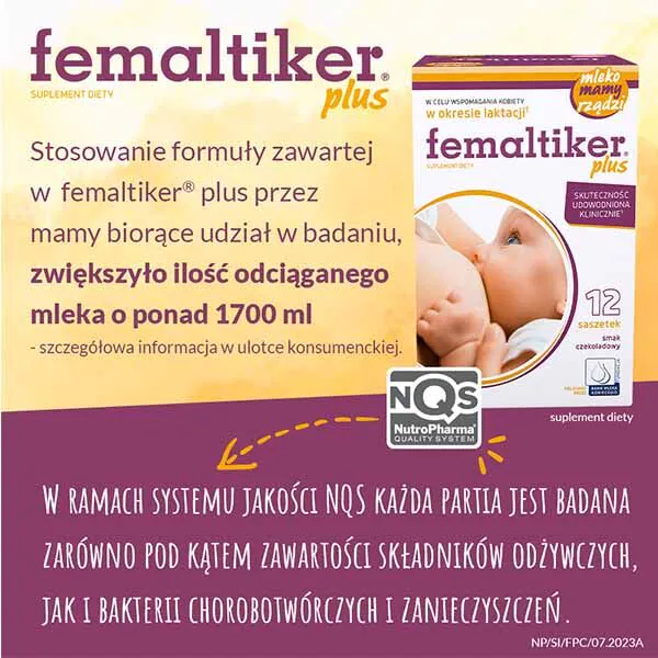 Femaltiker Plus, maisto papildas, palaikantis laktaciją, šokolado skonio paketėliai
