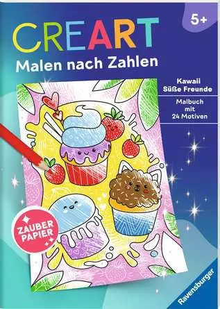 CreArt Malen nach Zahlen ab 5, Zauberpapier: Kawaii Süße Freunde
