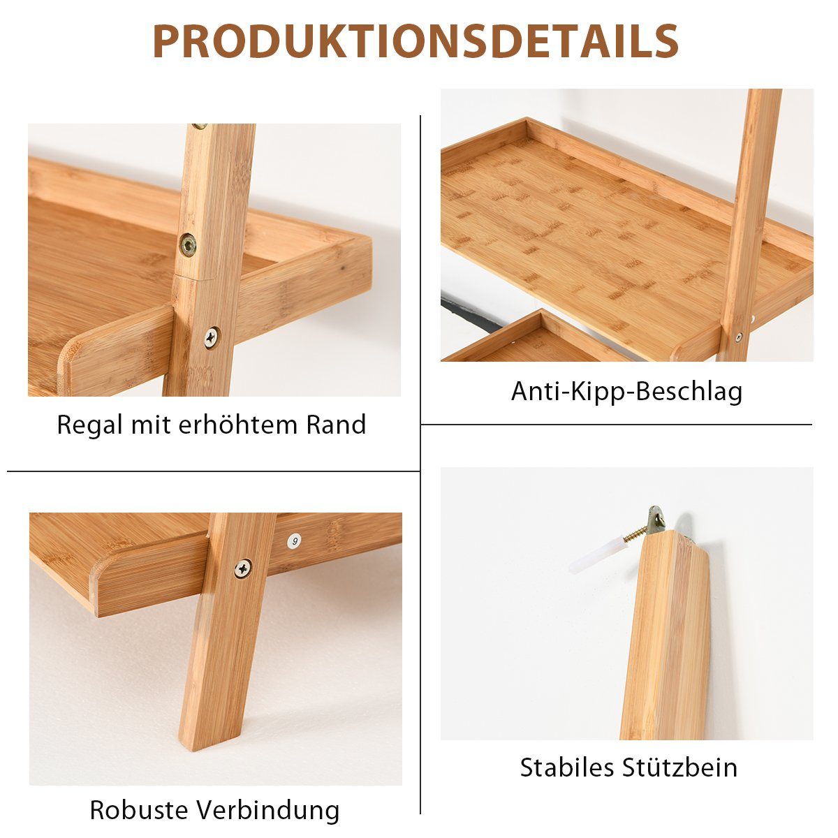 COSTWAY Leiterregal Standregal Lagerregal, Bambus, 5-stufig, 64x45x181cm