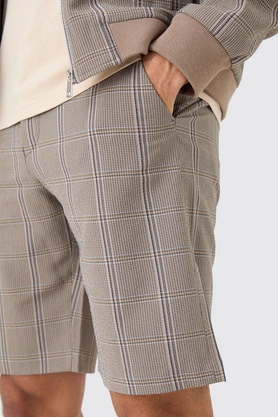 Strukturierte karierte Stretch-Shorts