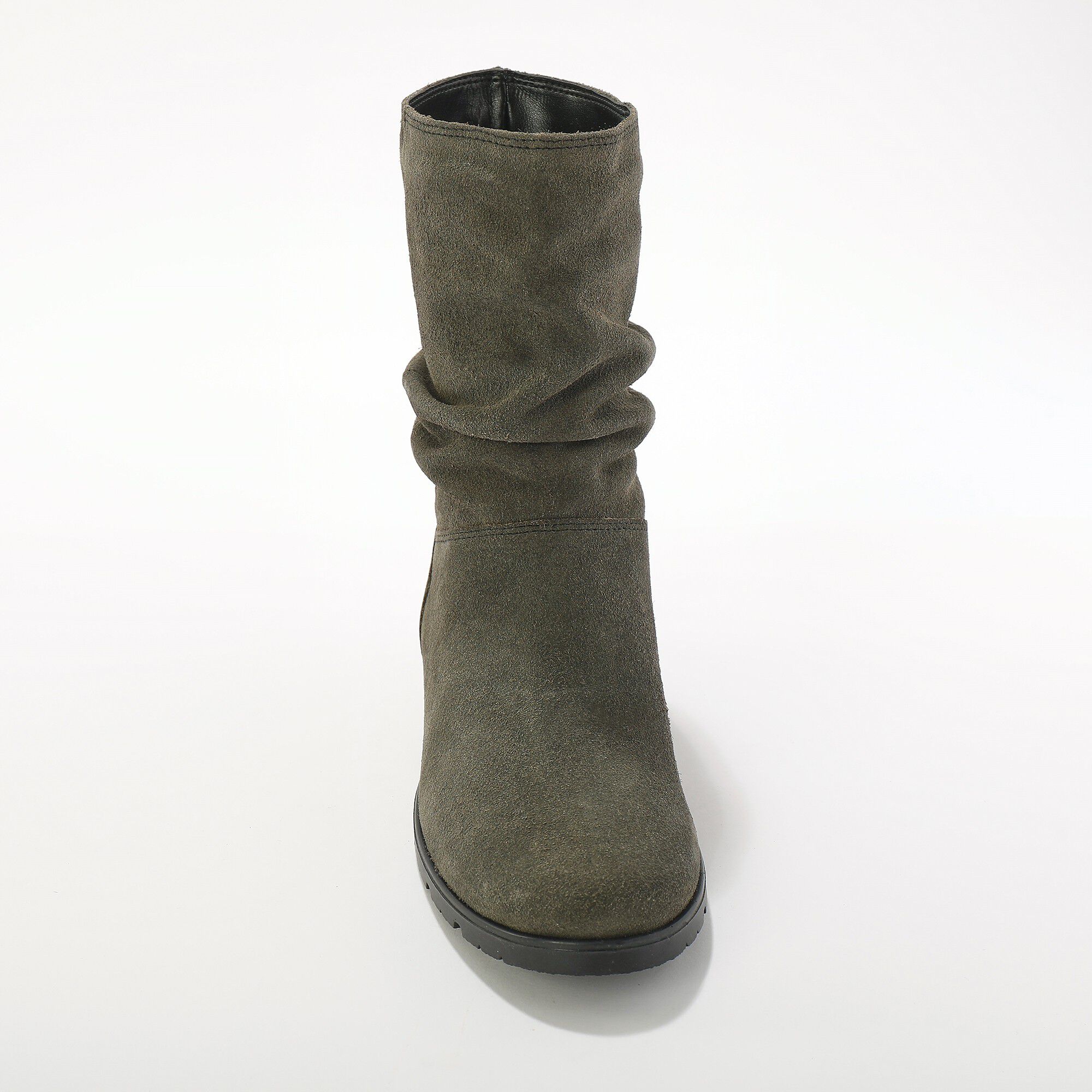 Bottes plissées mi-hautes en daim avec semelle compensée invisible