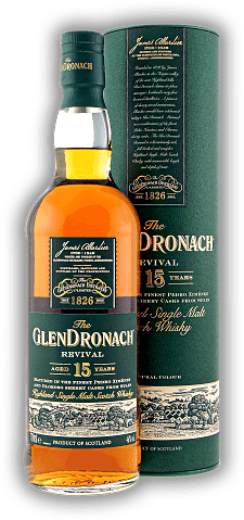 Glendronach 15 Years The Revival Pedro Ximenez und Oloroso Sherry Cask Glendronach 15 Years The Revival Pedro Ximenez und Oloroso Sherry Cask Sehr intensive Sherrynoten. Alter 15 J. - 0,7	 Liter - Vol 46%