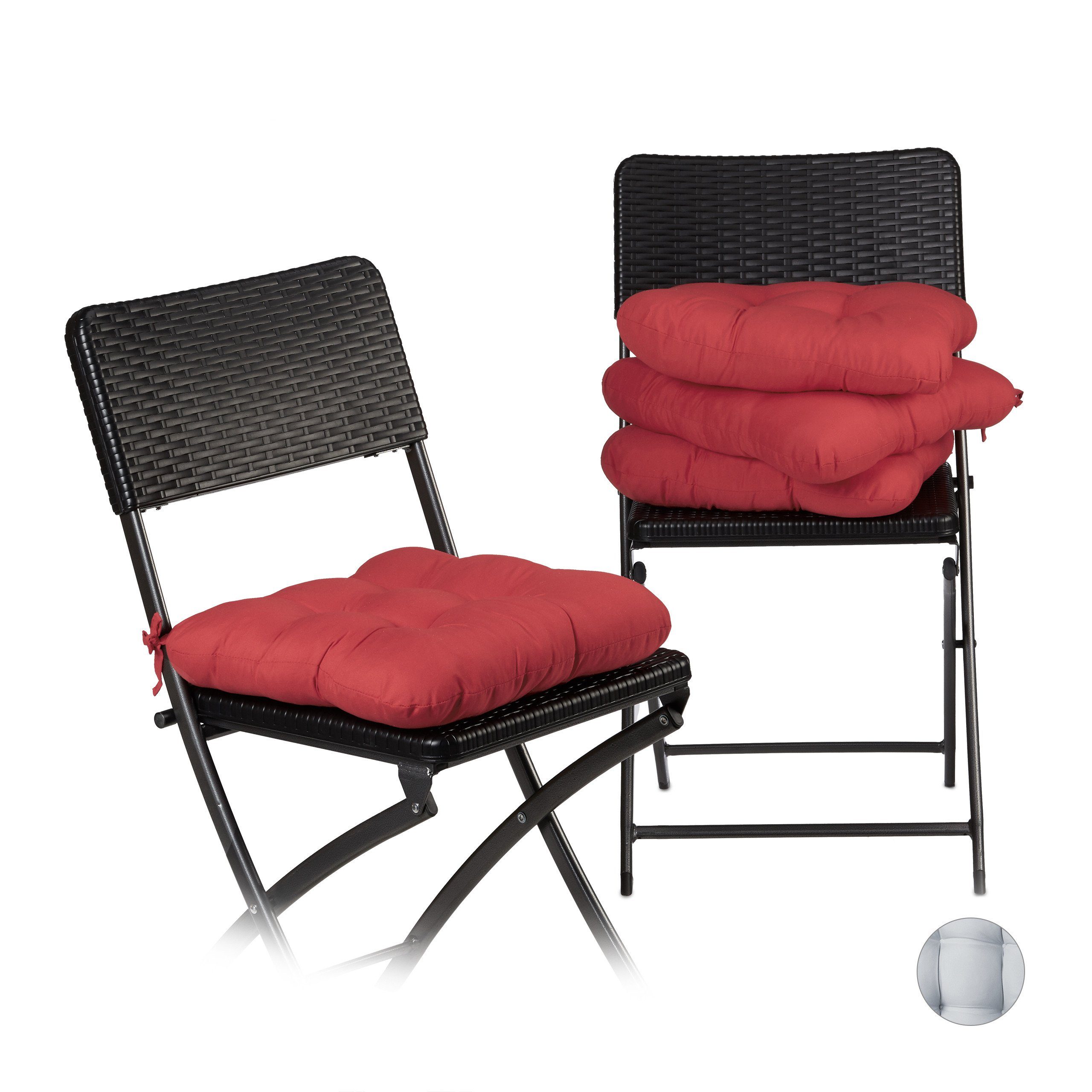 relaxdays Stuhlkissen 4 x Stuhlkissen rot