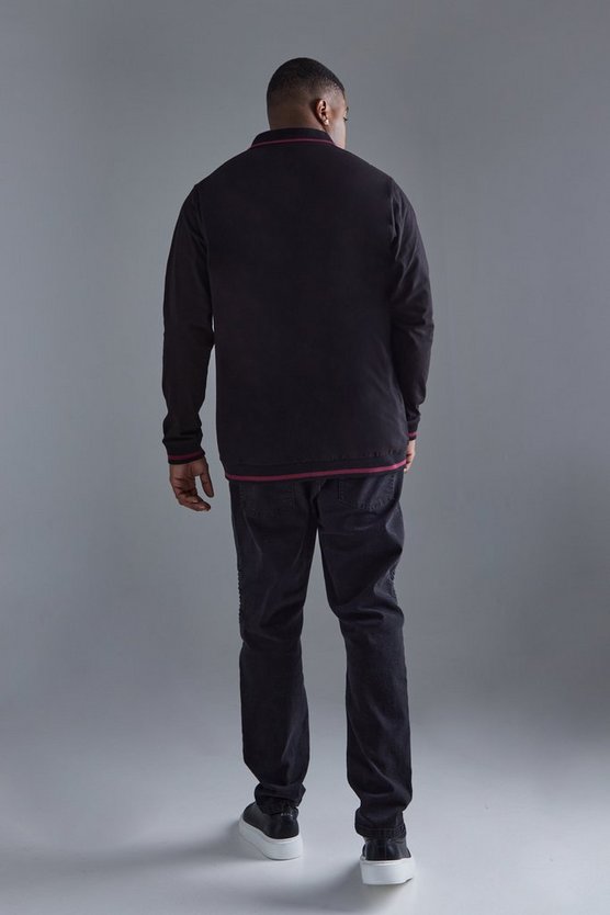 Plus langärmliges Poloshirt mit V-Ausschnitt