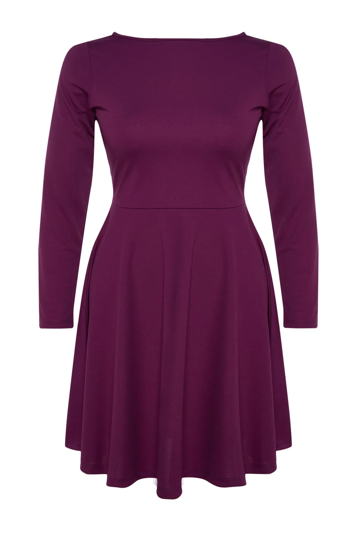 Trendyol Curve  Dunkelviolettes Mini-Strickkleid mit Taillenöffnung TBBAW24AH00061