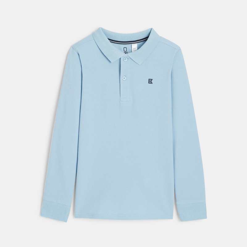 Polo manches longues turquoise garçon