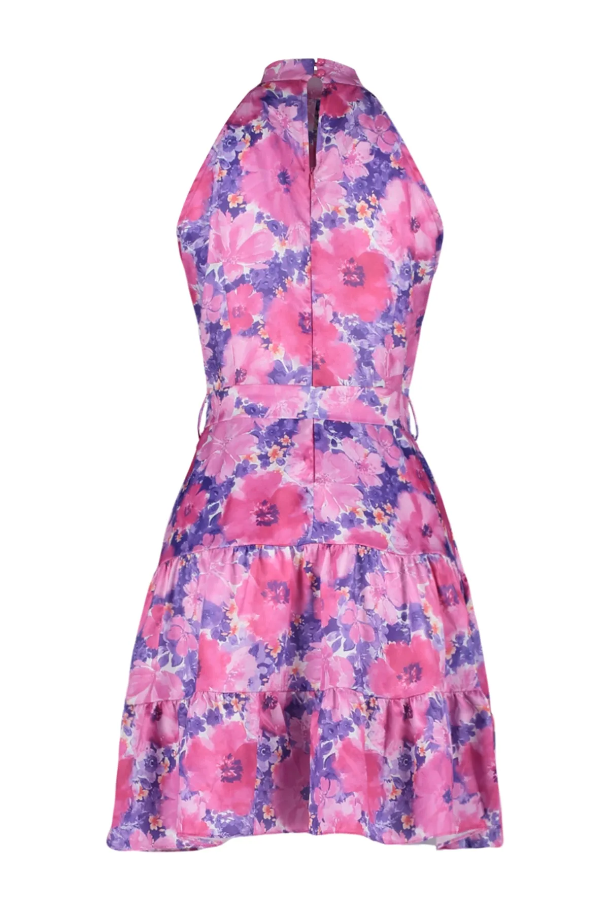 Trendyol Collection  Fuchsiafarbenes, gewebtes A-Linien-Satin-Minikleid mit Blumendruck TWOSS20EL2490