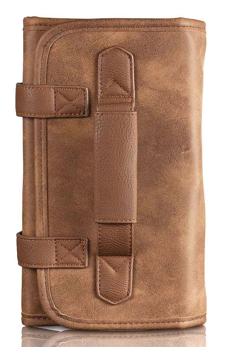 Kosmetex Kosmetikkoffer Barber Bag, braune Scherentasche Friseur, Faltbare Friseur Tasche