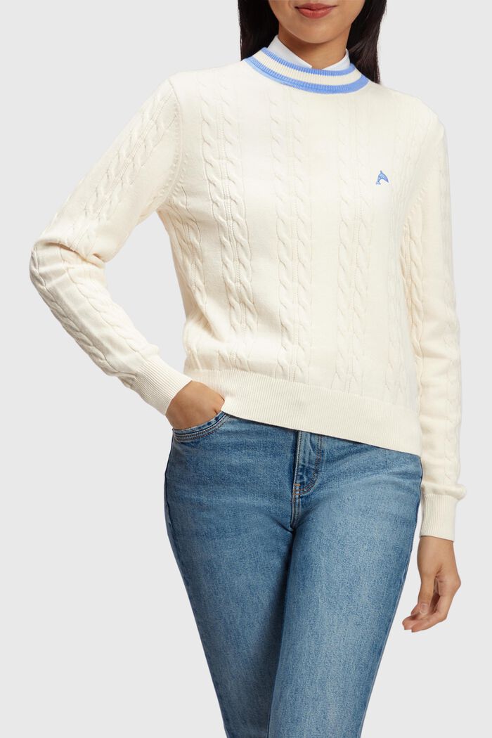 Zopfstrickpullover mit Delfin-Logo