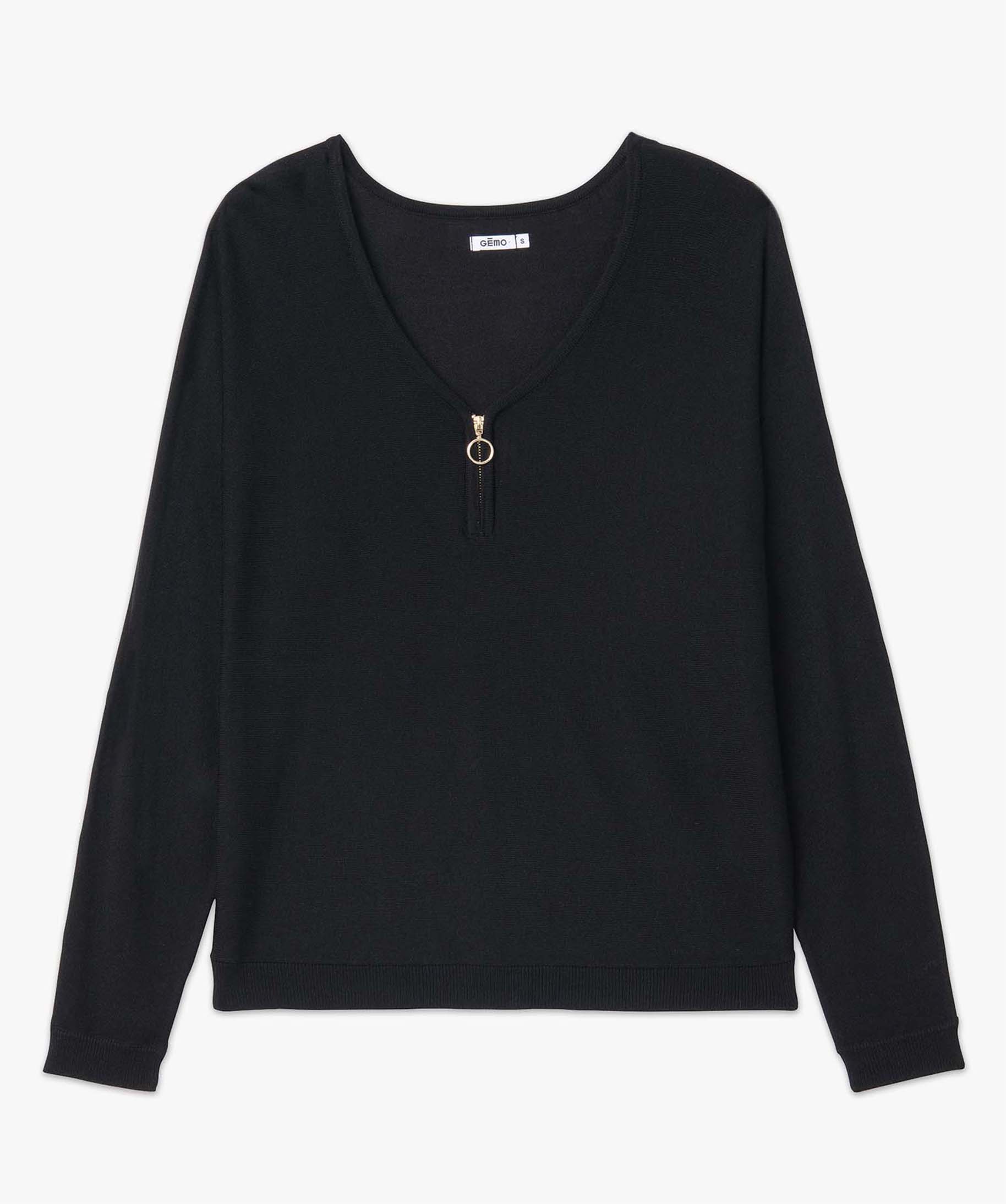Pull col V zippé et manches chauve-souris femme noir | GEMO