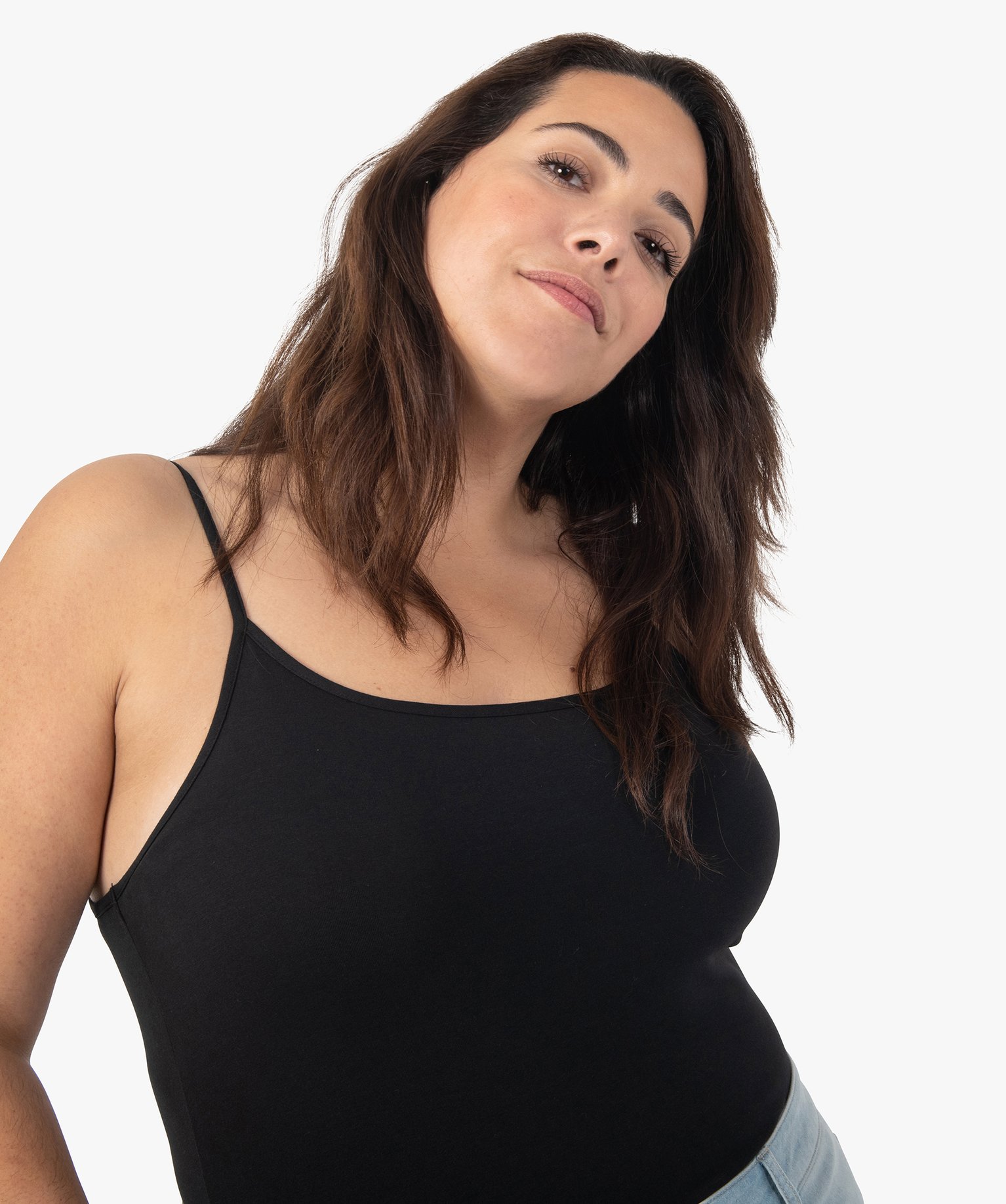 Débardeur femme grande taille uni à fines bretelles noir | GEMO