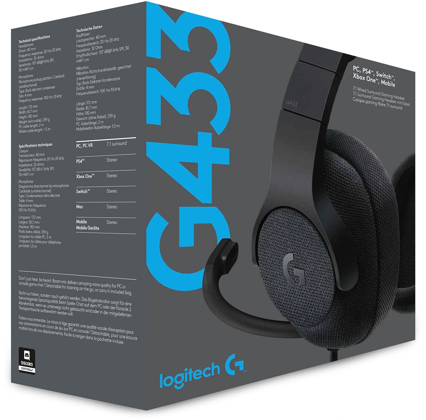 Logitech G G433 Gaming-Headset (Mikrofon abnehmbar, Rauschunterdrückung)