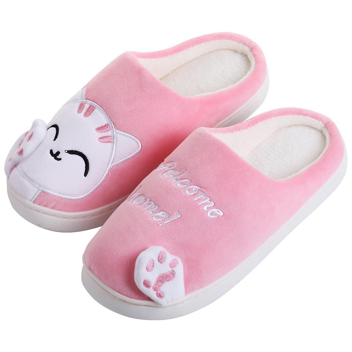 Plüsch Hausschuh Pantoffel Katze rosa
