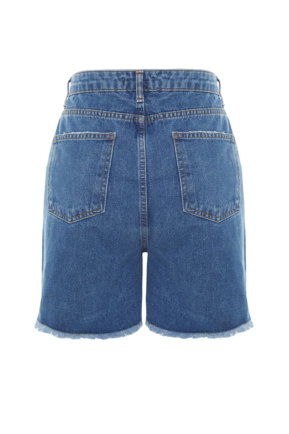 Trendyol Curve  Dunkelblaue Jeansshorts im Destroyed-Stil mit hoher Taille und Bermuda TBBSS22SR0165