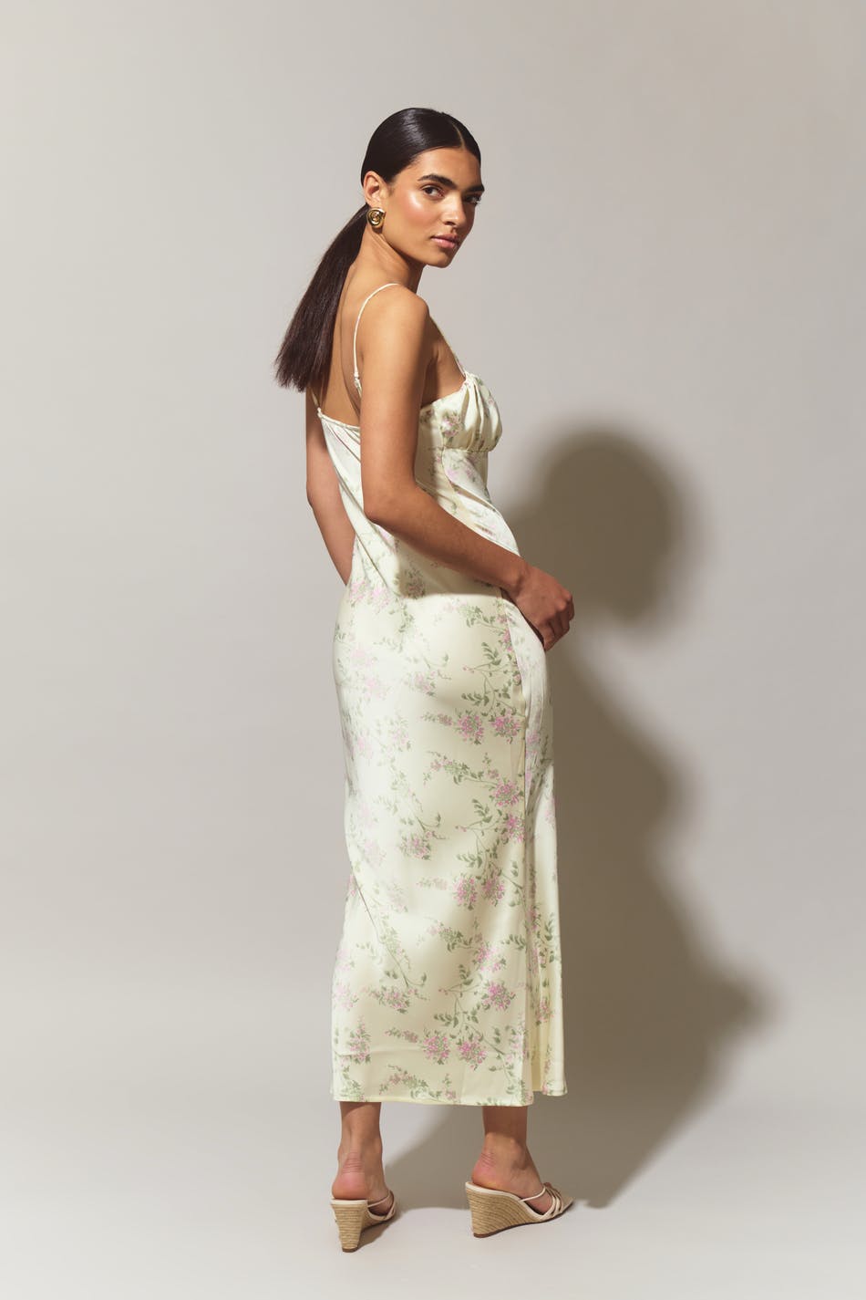 Gathered bust midi strap dress