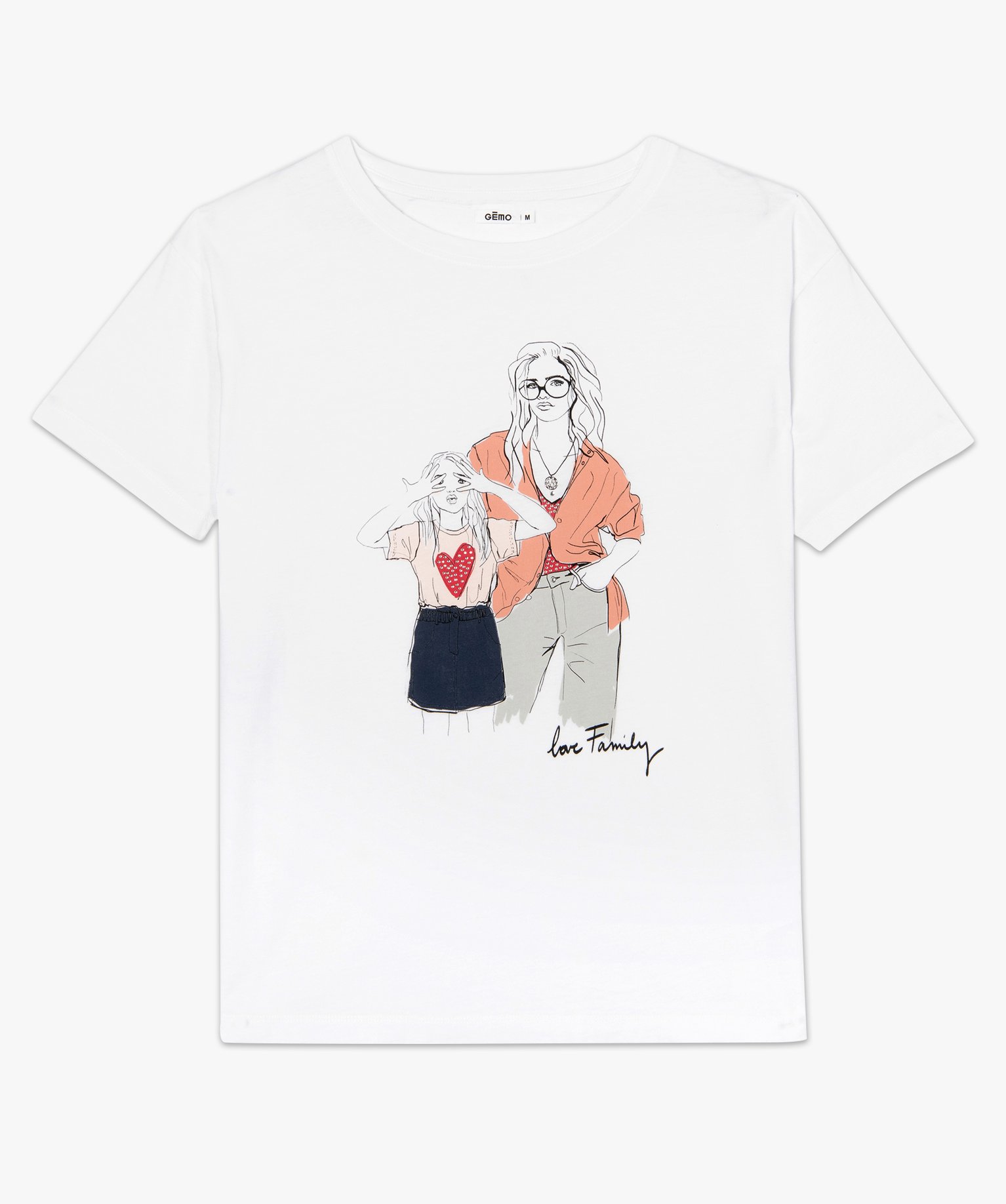 Tee-shirt femme avec motif mère fille et strass imprime | GEMO