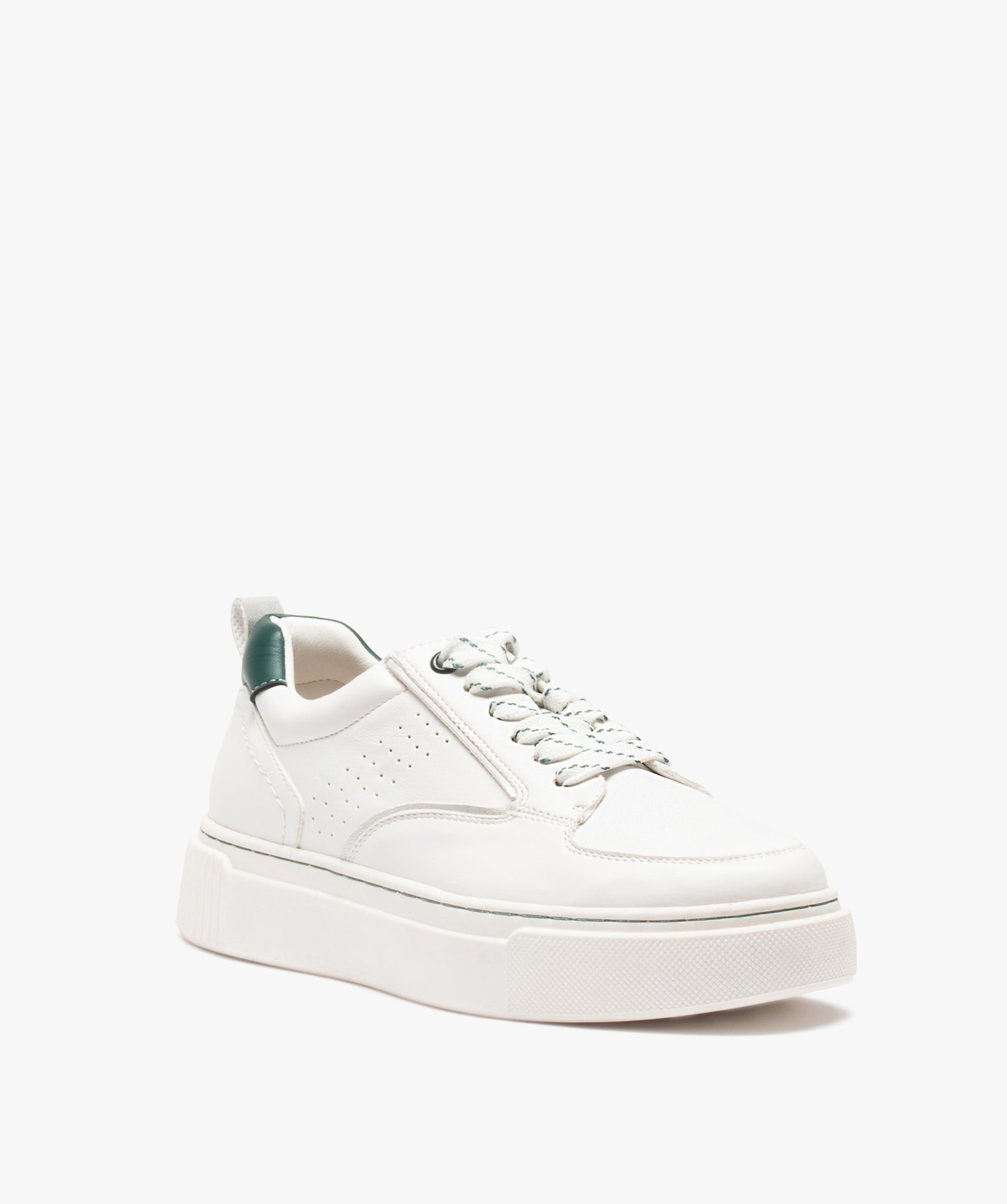 Baskets femme unies à lacets bicolores blanc | GEMO