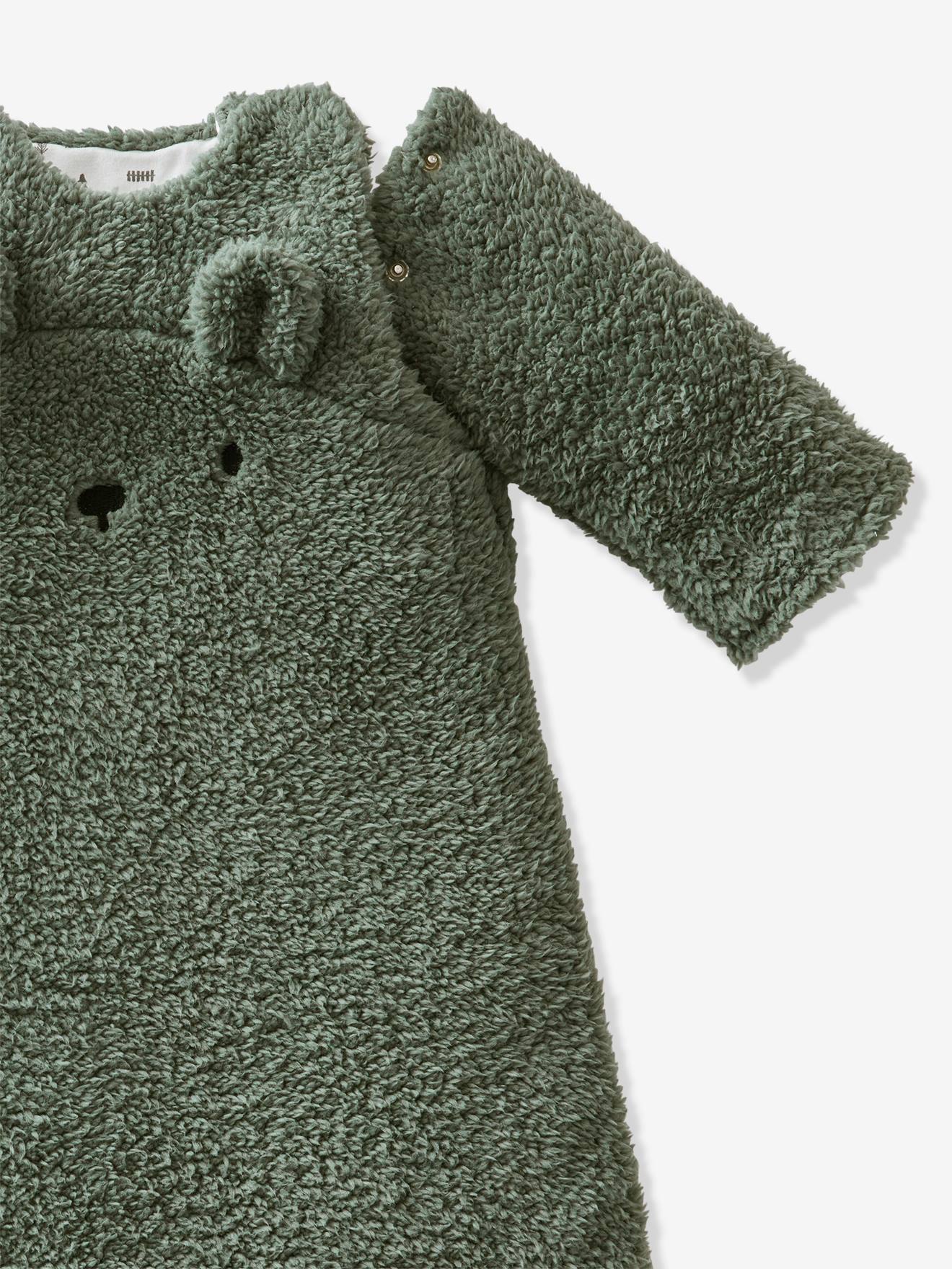 Vertbaudet Baby Winterschlafsack GRÜNER WALD, Ärmel abnehmbar Oeko Tex - braun/bär