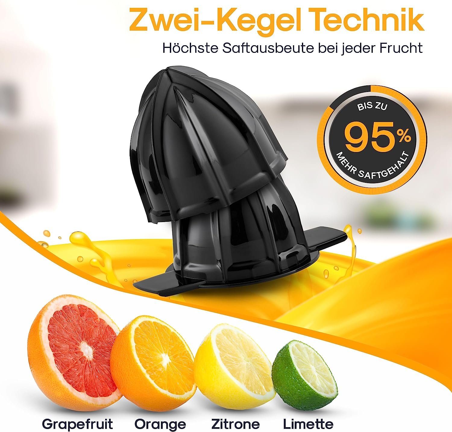 Lebenlang Küchenmaschine Saftpresse elektrisch - Verstellbares Sieb - Orangenpresse, 40,00 W, 800ml Orangensaftpresse elektrisch Zitronenpresse