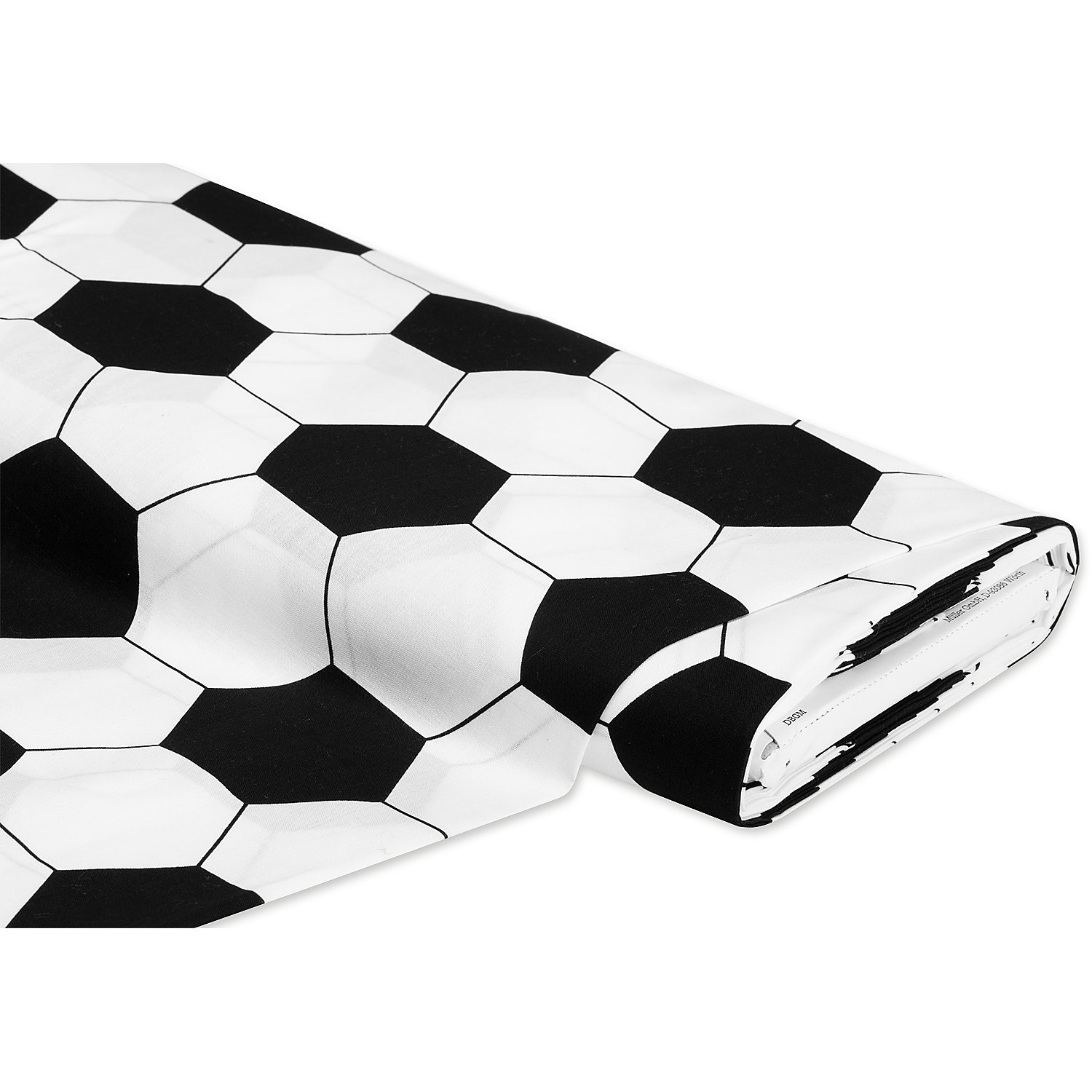 Baumwollstoff Fußball, weiß/schwarz