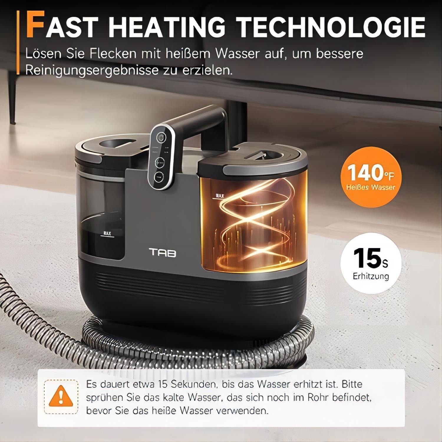 TAB Bodenstaubsauger Teppichreinigungsgerät, Wasch-Sauger für Teppiche,Polster,Autos, 1200,00 W, mit Schlauch