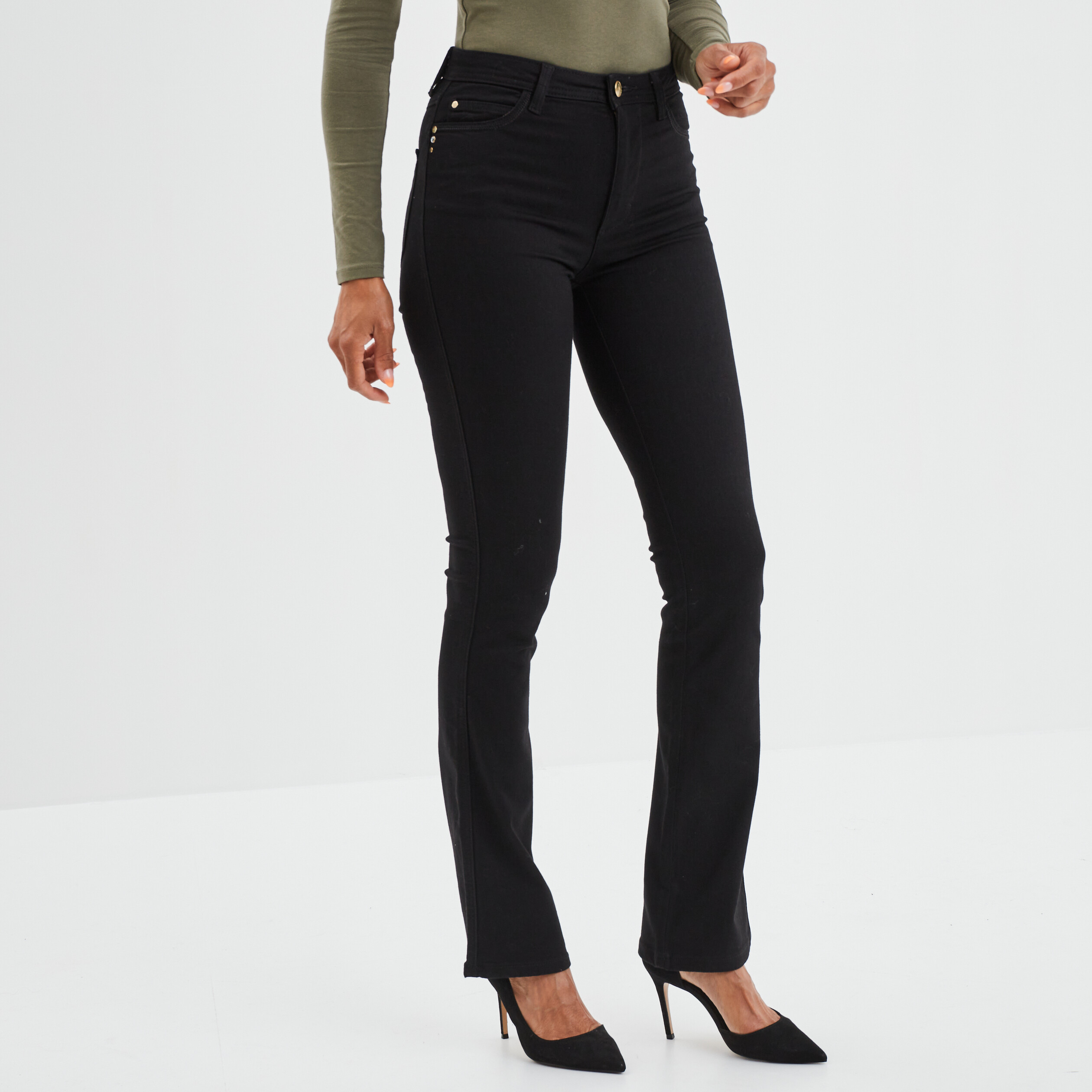Jeans bootcut liserés métallisés denim noir femme | La Halle