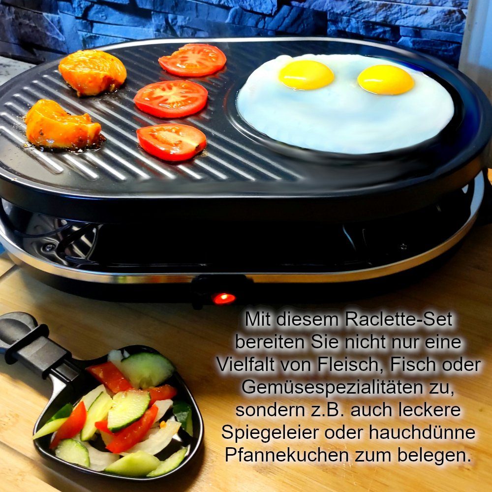 Elfmonkey Raclette Raclette XL - 8 beschichtete Tassen, Tischgrill, 1200 Watt, 8 Raclettepfännchen, 1200,00 W