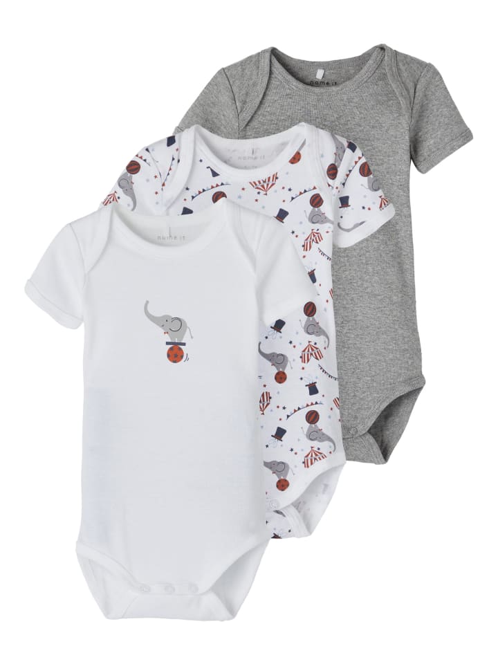 name it Unisex Baby Kurzarm-Body-Set Elefant in Grau günstig kaufen