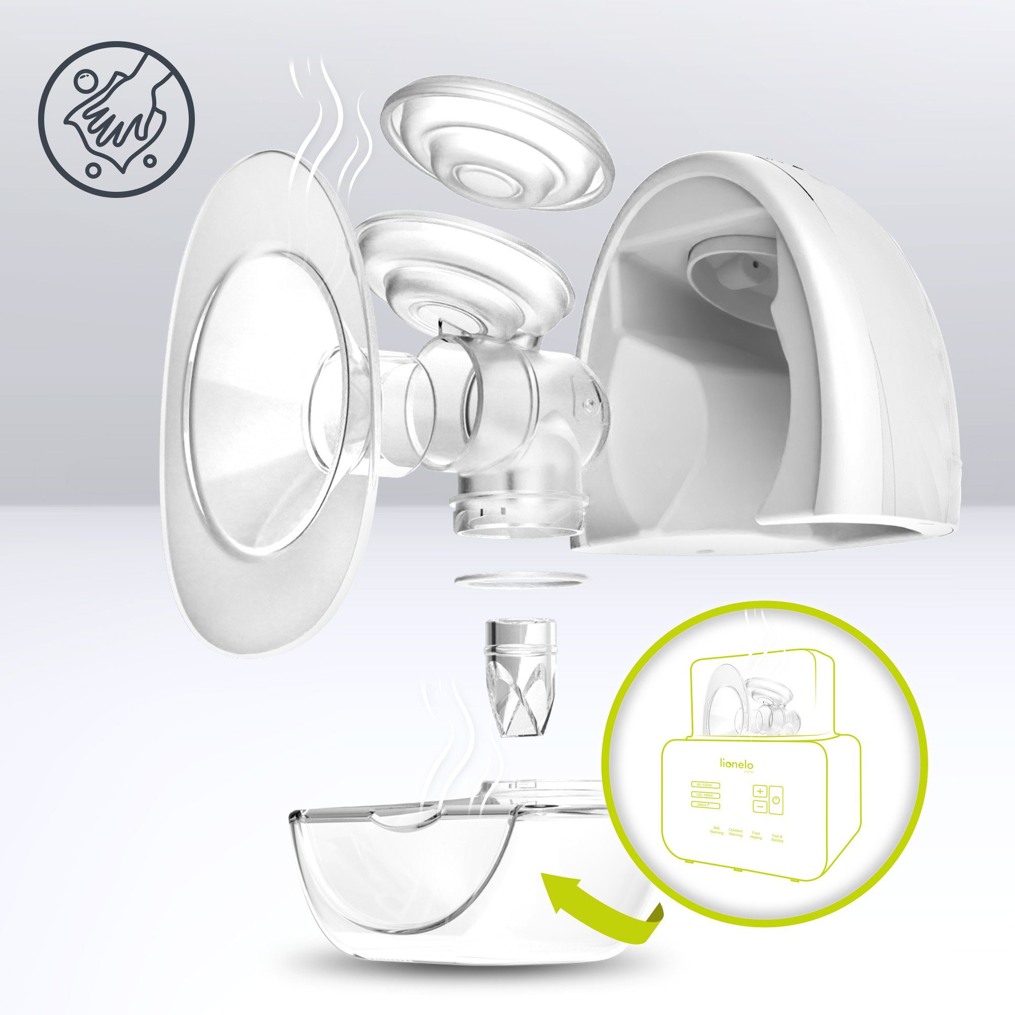 lionelo Elektrische Milchpumpe Fidi Free, Set, Elektrische Milchpumpe, Frei Hände Milchpumpe, Sehr leise, USB-C, Akku mit hoher Kapzität