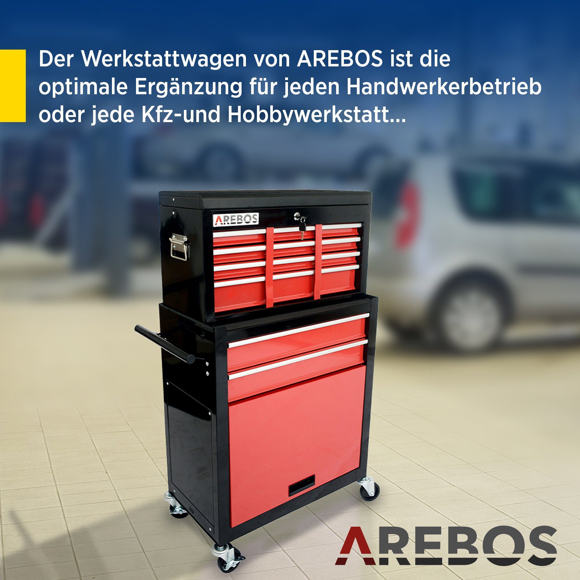 Arebos Werkstattwagen 9 Fächer, Transportwagen, schwarz/rot