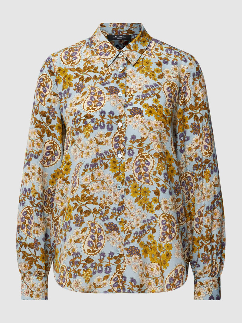 Seidenbluse mit Allover-Muster Modell 'BELFAST' in hellblau