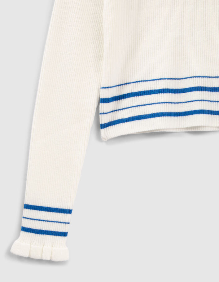 Pull blanc à rayures bleues en tricot fille