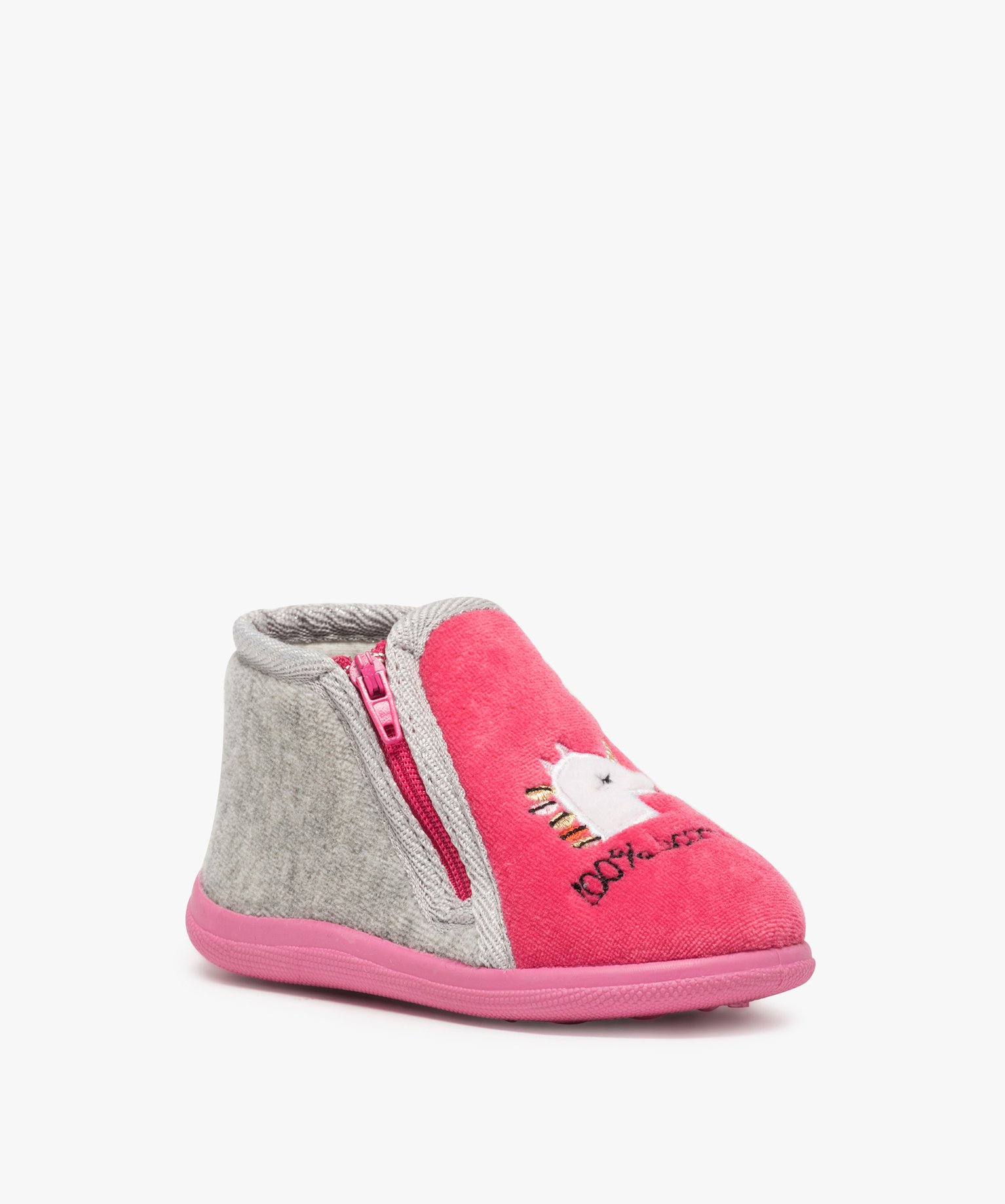 Chaussons bébé fille zippés avec licorne brodée – Mieux gris | GEMO