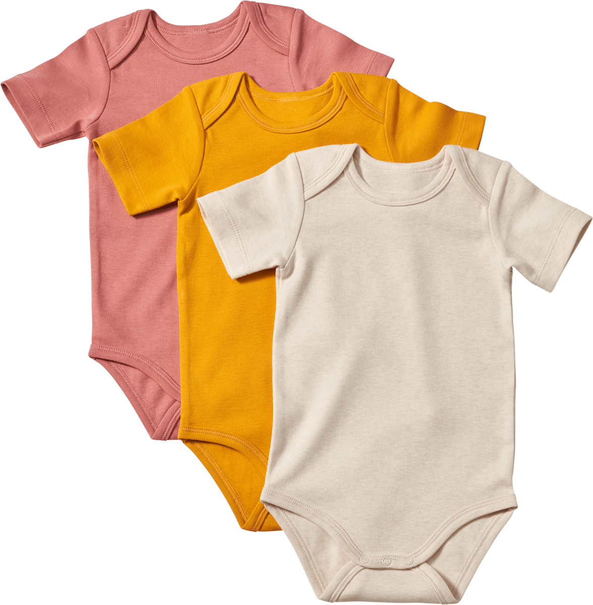 Bodys Kurzarm, rosa + gelb + beige, Gr. 98/104, 3 St