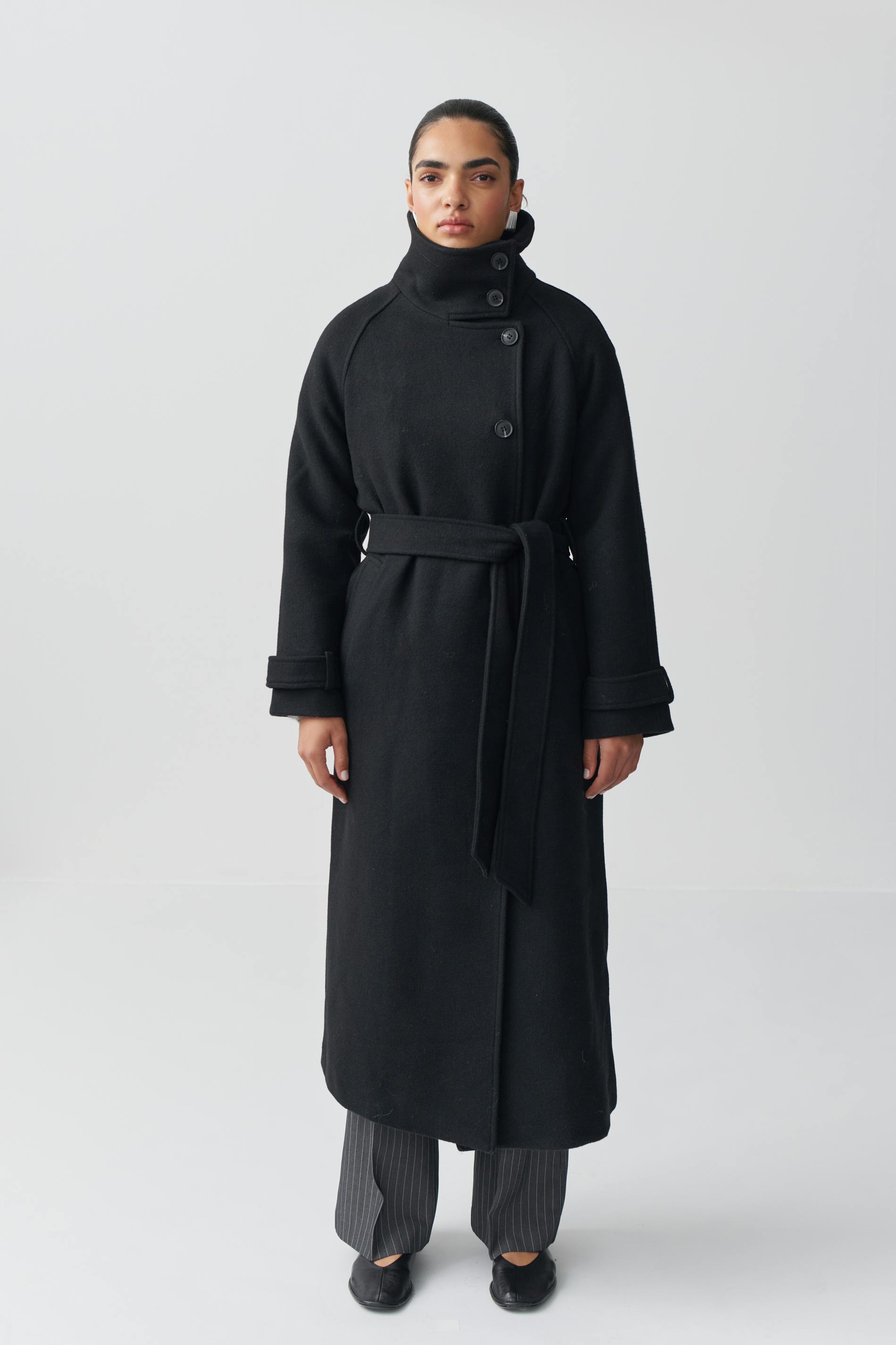 Belted wool blend coat