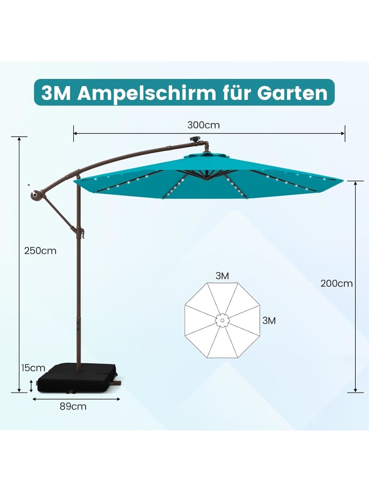 COSTWAY 300cm Ampelschirm mit LED & Sandsäcke in Türkis günstig kaufen onesize
