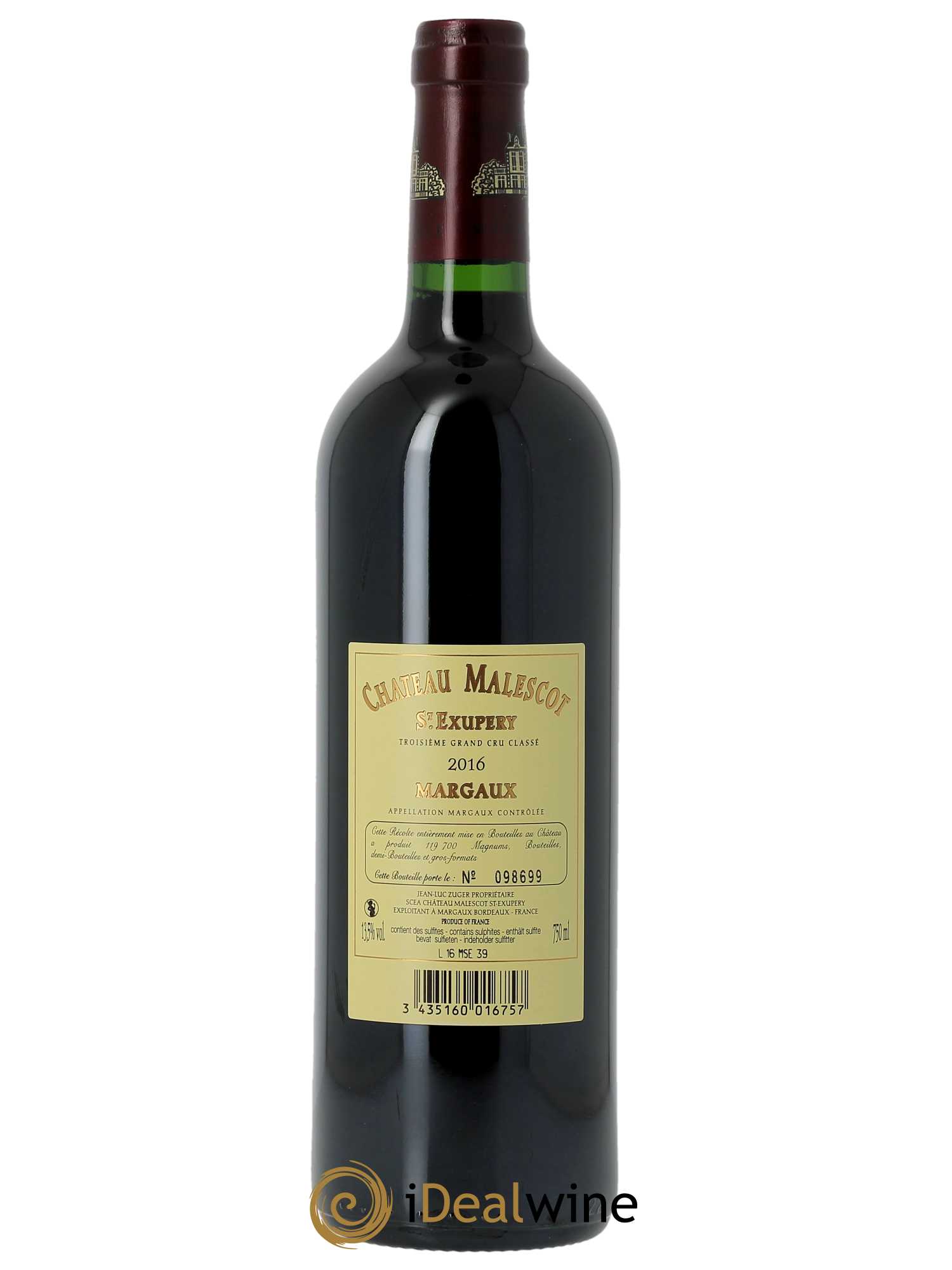Château Malescot Saint-Exupéry 3ème Grand Cru Classé (CBO à partir de 6 BTS) 2016 - Lot de 1 Bouteille