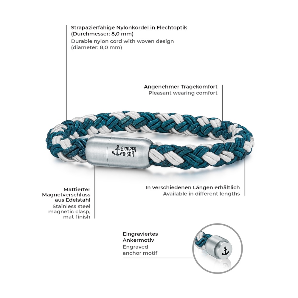 Skipper & Son Bracelet en acier inoxydable Nylon en Bleu Bracelet