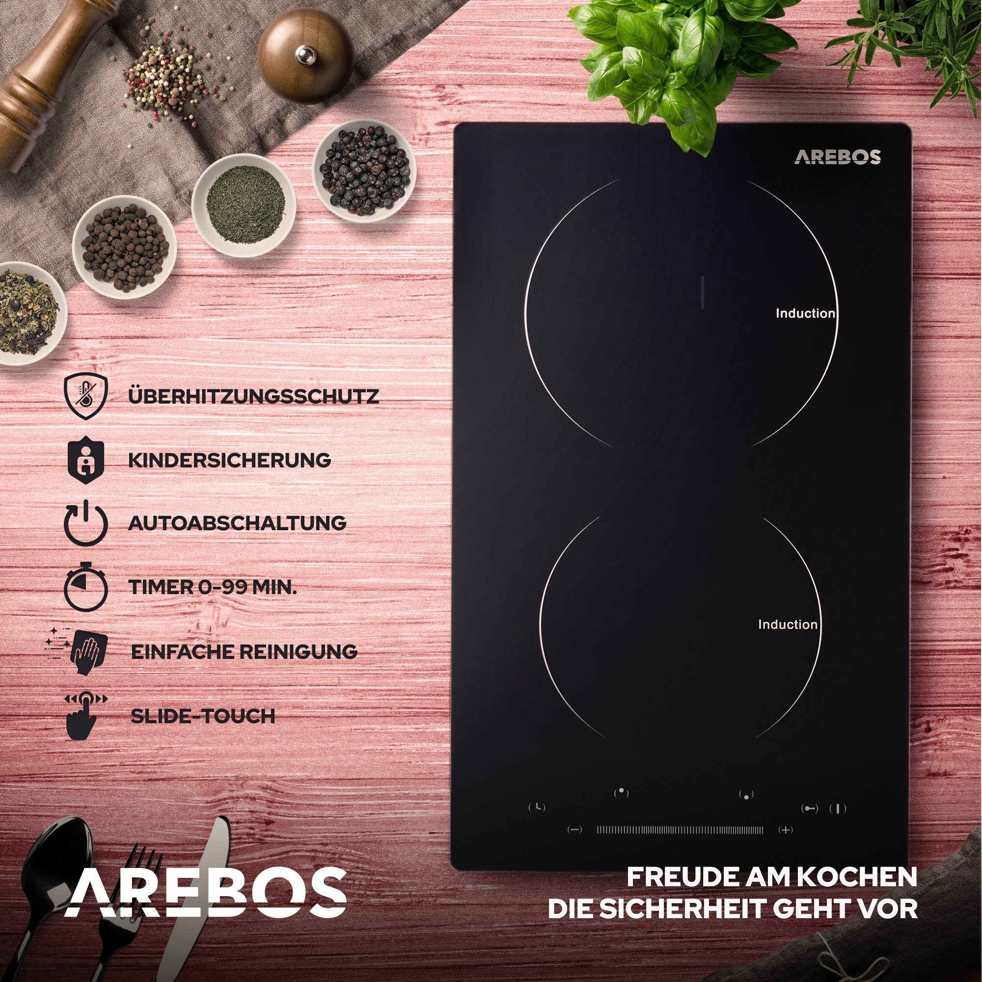 Arebos Induktions-Kochfeld 2 Kochfelder Induktionskochfeld
