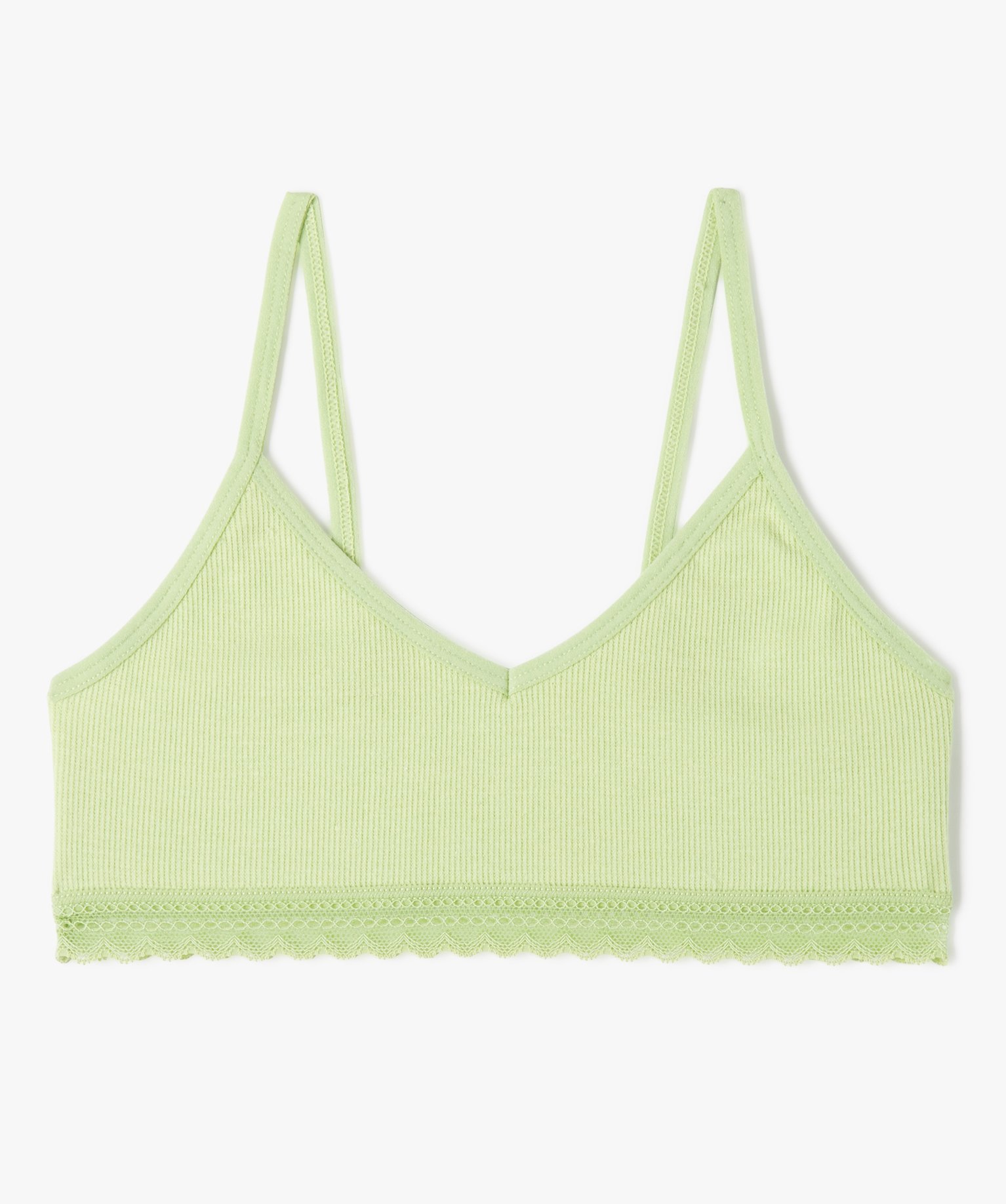 Brassière à fines bretelles en maille ctelée fille vert clair | GEMO