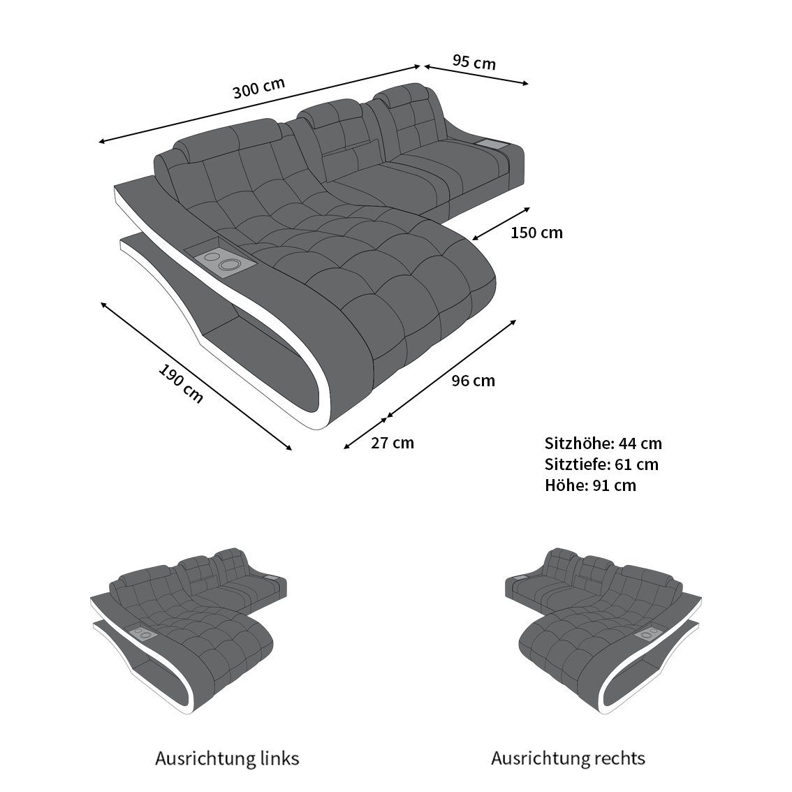 Sofa Dreams Ecksofa Polster Stoff Sofa Elegante H - L Form Stoffsofa Couch, mit LED, wahlweise mit Bettfunktion