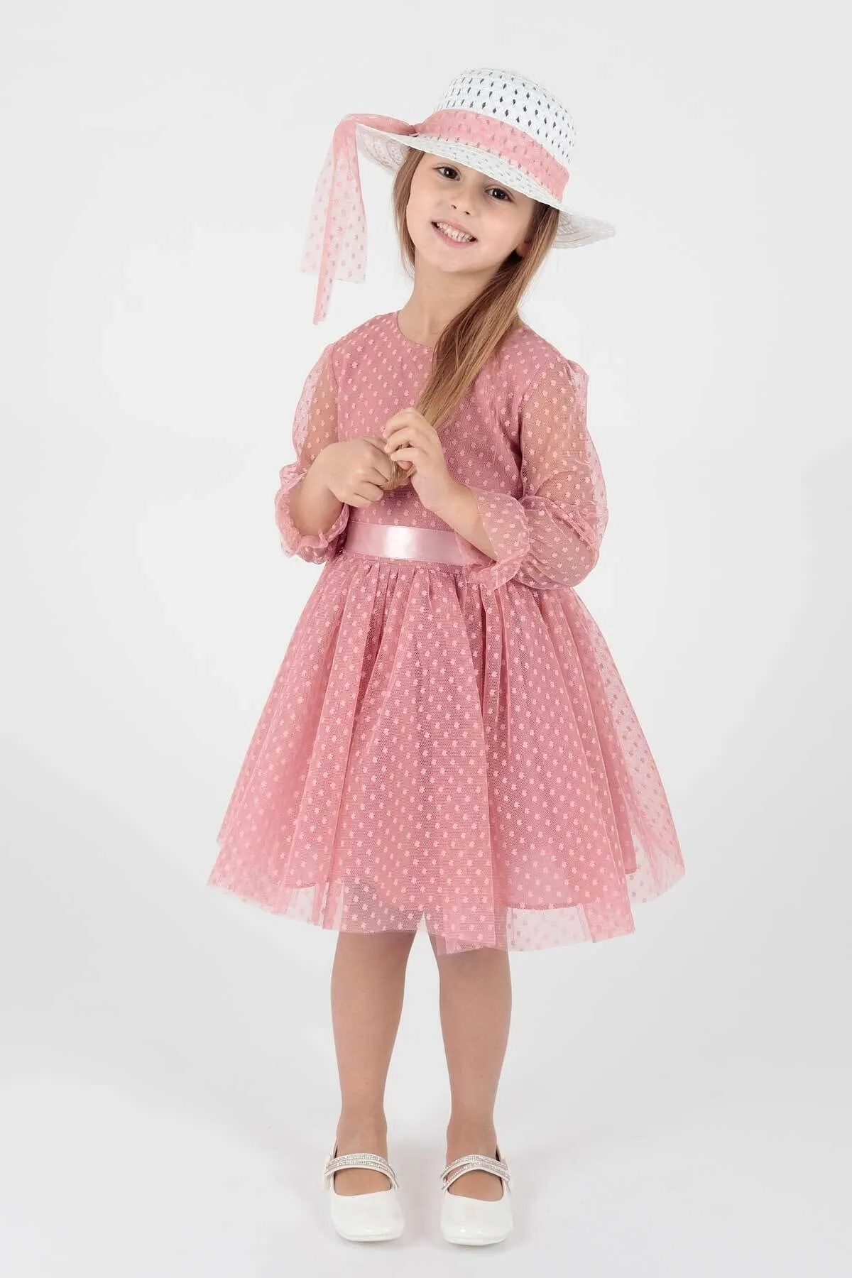 AHENGİM  Trendiges Abendkleid für Mädchen mit Hut und Tüllspitze Ak2228