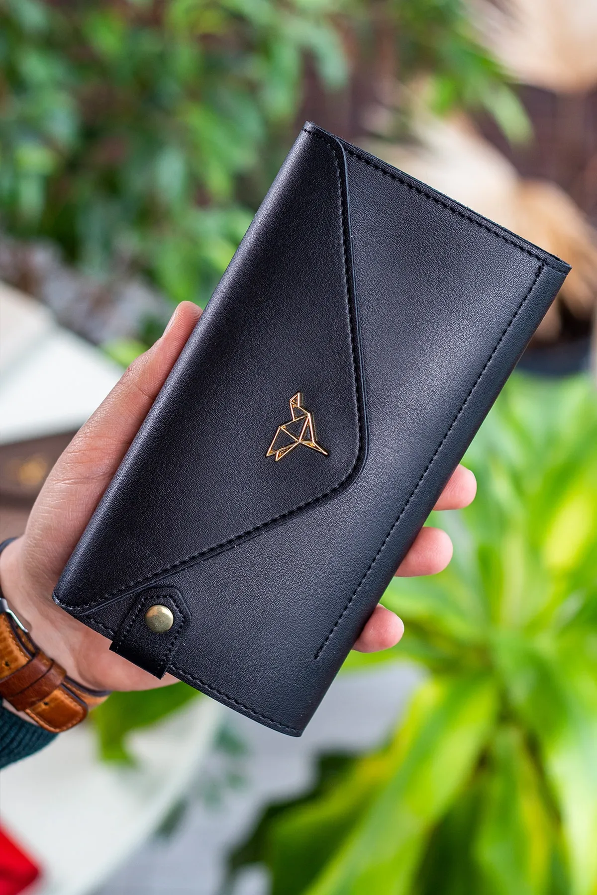 Garbalia  Schwarze Damenbrieftasche im Umschlagmodell mit Telefon- und Münzfächern