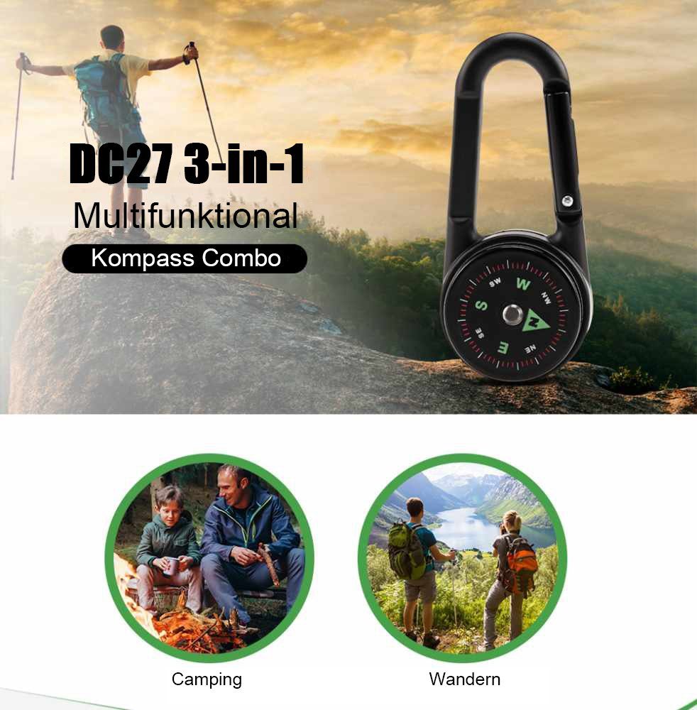 FeelGlad Kartenkompass Kompass Karabiner,tragbarer Karabiner, Kompass