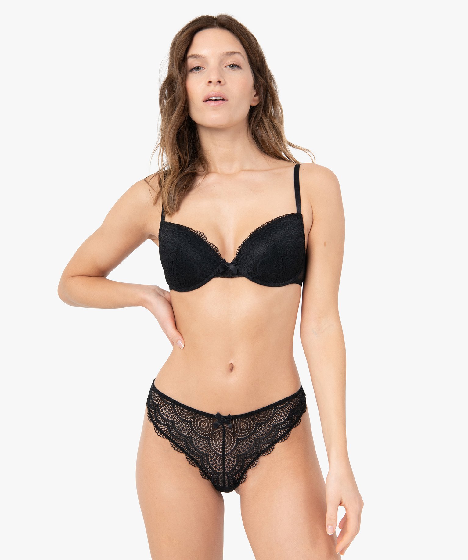 String en dentelle et tulle femme (lot de 2) noir | GEMO