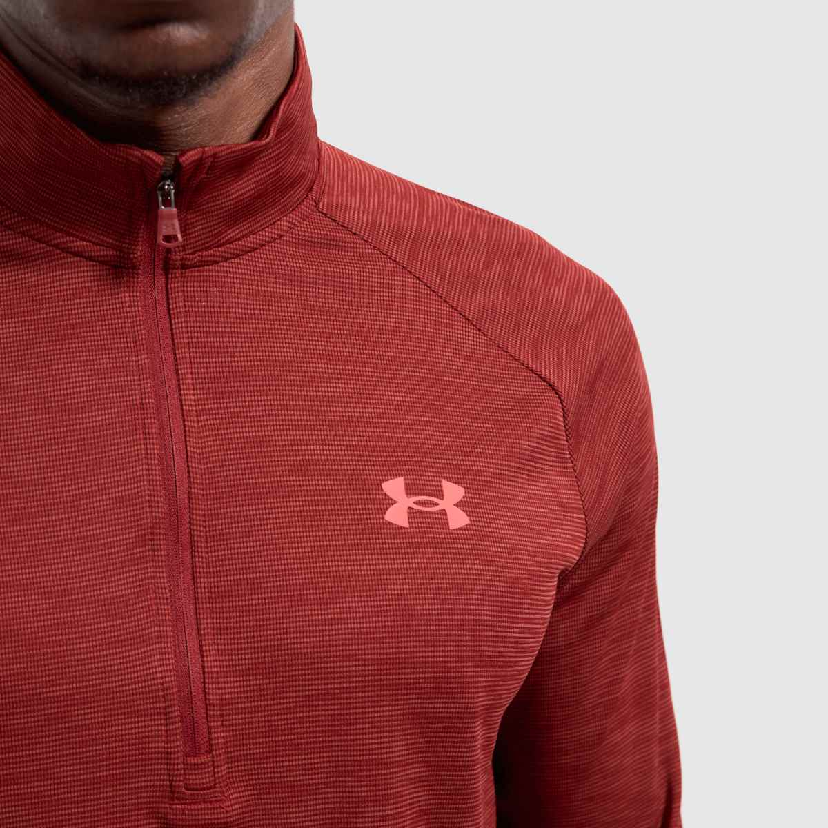 Under Armour – Röda tech-tröjor med textur och halv dragkedja