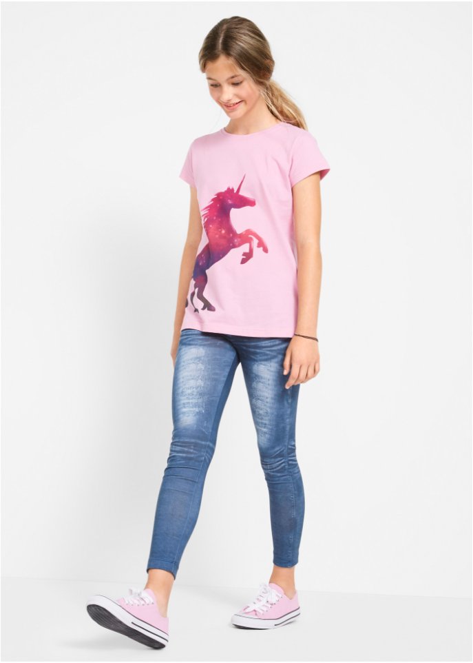 Mädchen Leggings mit Denimdruck