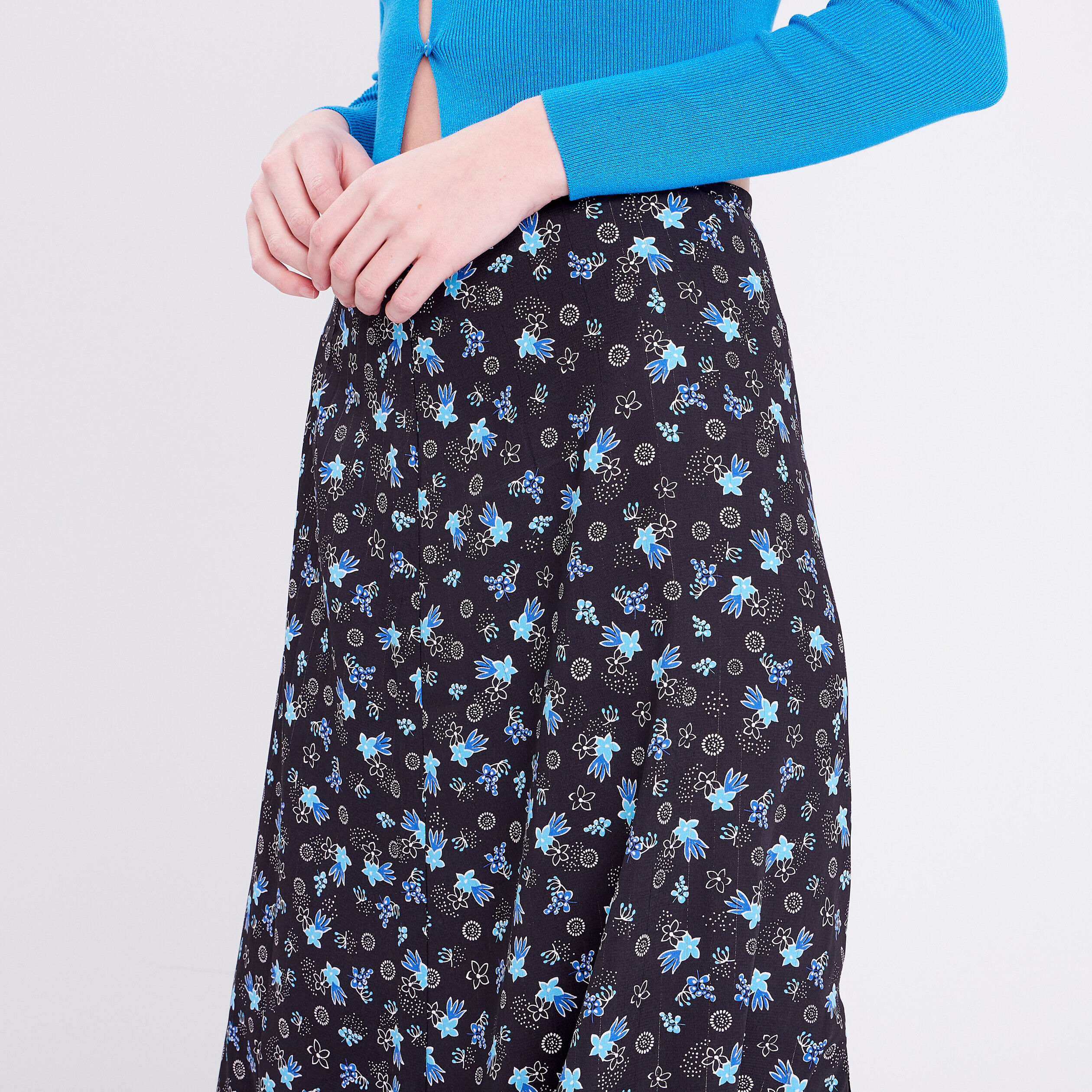 Jupe midi droite fendue noir femme | Cache Cache