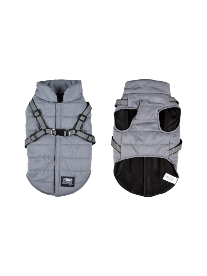 dynamic24 Hunde Mantel mit Geschirr Winterjacke  in grau günstig kaufen 35